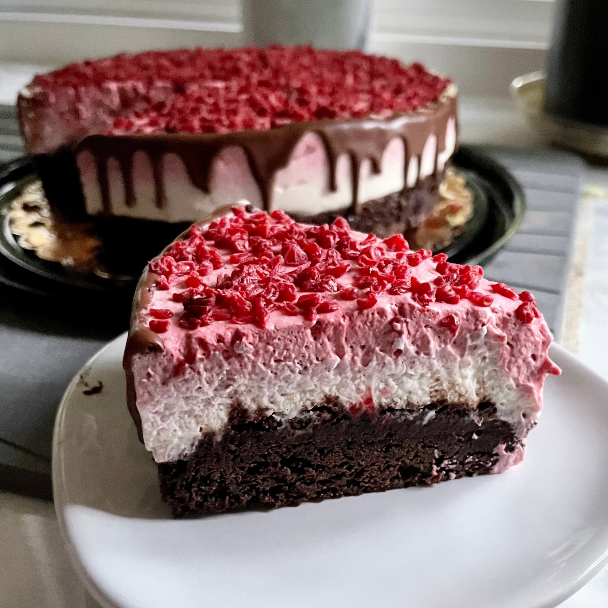 Vegan Gluten-Free Chocolate Raspberry Cheesecake - KARMA BAKER WSTLK